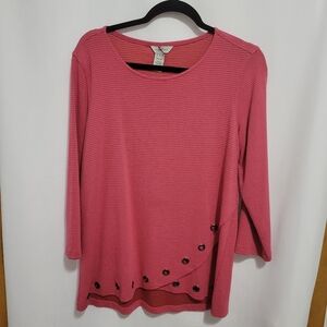 Multiples Coral L/S Ribbed Tunic/top with rivet detail. Size M